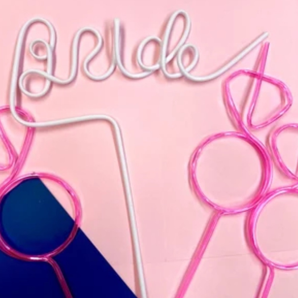 12 pc SET - Pink and White Bride Party Straws